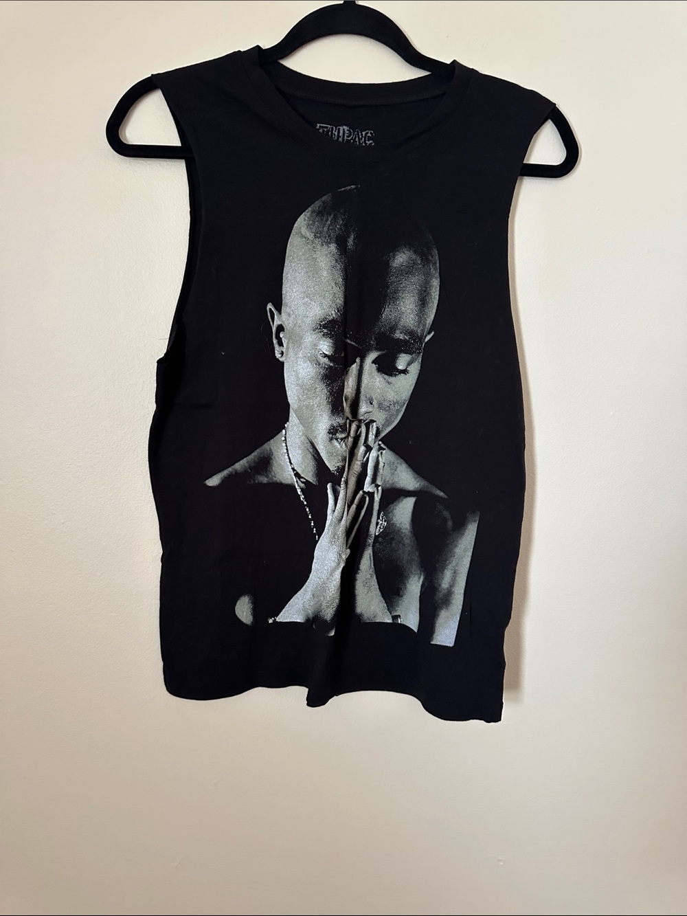 Black Muscle Tee with Prayer Portrait - Unbranded